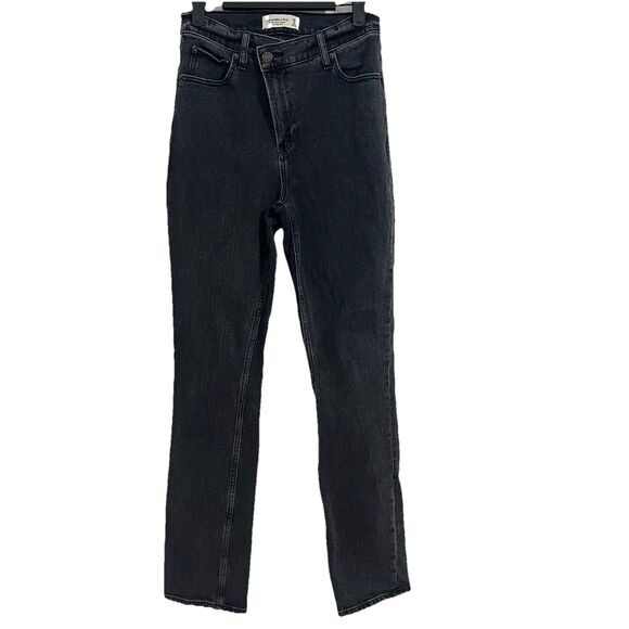 Abercrombie & Fitch The 90s Slim Straight Jeans Size 25 Black Criss Cross High - Picture 1 of 8